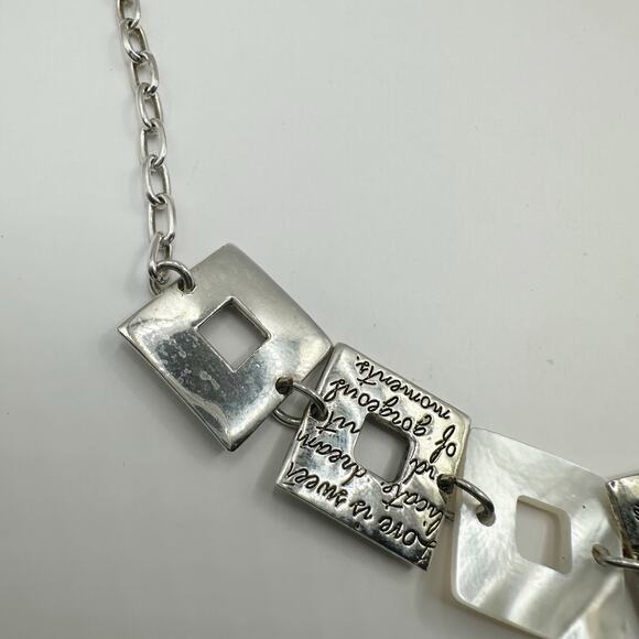 Love Script Chain Choker Bib Necklace Mother Of Pearl Square Geometric Retro - Picture 7 of 9